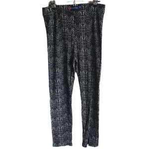 Indigo Poppy Jacquard Knit Leggings Women's 18 Black and White Thick Floral Chic